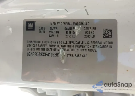 2015 Buick Verano Convenience Group from USA, damaged, VIN 1G4PR5SKXF4102256